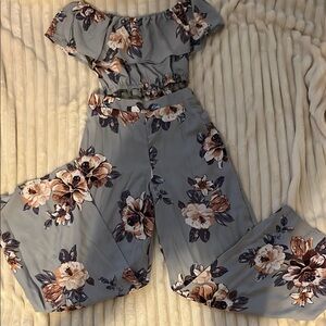 Floral Off-Shoulder Top and Top wide leg bottoms